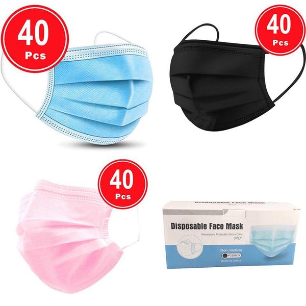 

40pc disposable face mask industrial 3ply ear loop
