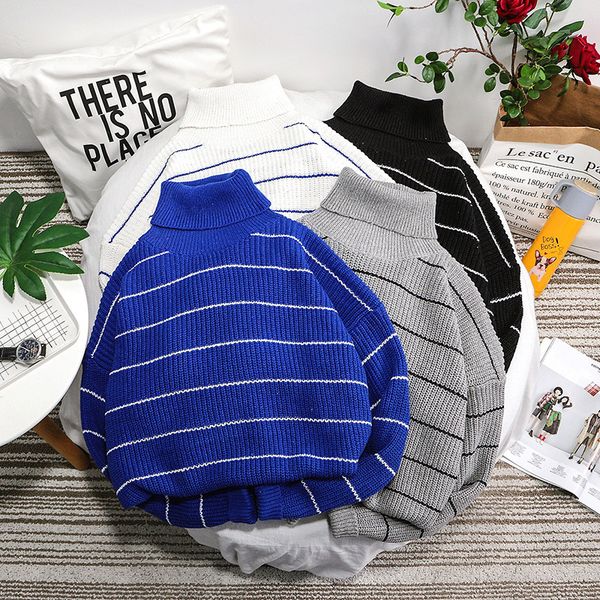 

новый стиль 2020 осень корейский стиль мужские свитера нашивки с длинными рукавами пуловер молодежи популярность высокий воротник повседневн, White;black