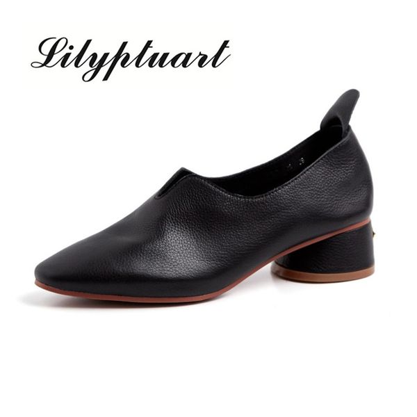 

british style leisure round head leather lazy shoes retro soft bottom one foot lok fu shoes girls white single women, Black