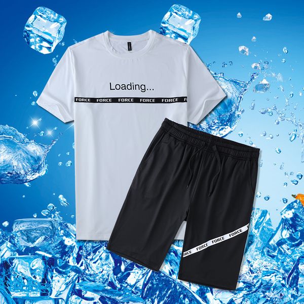 

2020 new summer men's black and white two color personalized trend letter printed T-shirt and casual shorts sports set