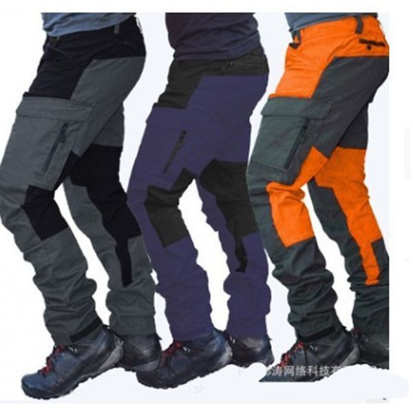 

designer slim zipper multi-pocket fashion sports pants man cargo pants male color matching locomotive casual outdoor trousers rnkvj, Black