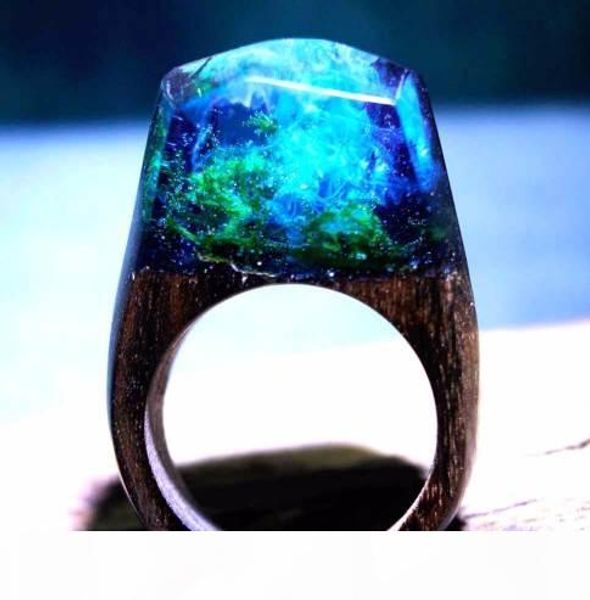 

wood resin ring for women male handmade wooden secret magic forest band men's jewelry hip hop fashion punk wood rings men anel, Silver