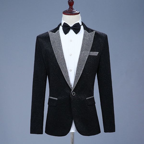 

new clothes 2020 casual coat blazer men glitter fit dress black grey blazers suits street wear stage costumes for singers mens, White;black