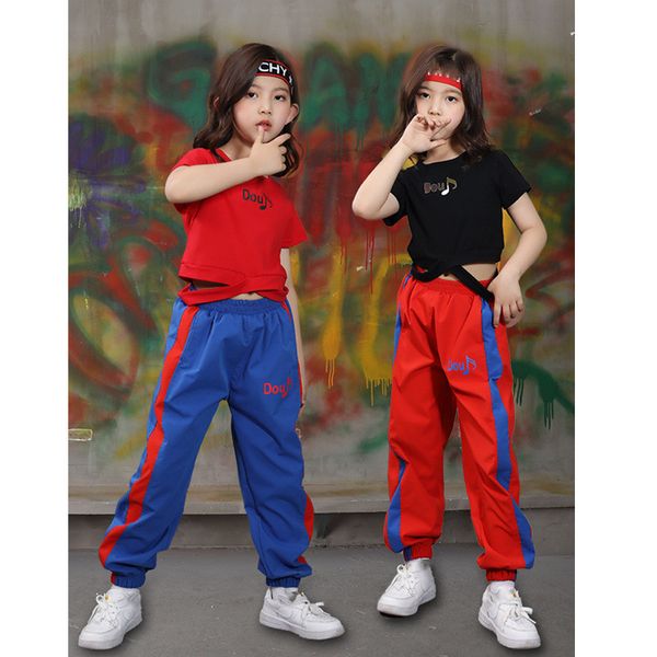 

child hip hop clothes girls jazz dancing costume cropped tshirts summer hiphop pant kids performance practice stage wear, White