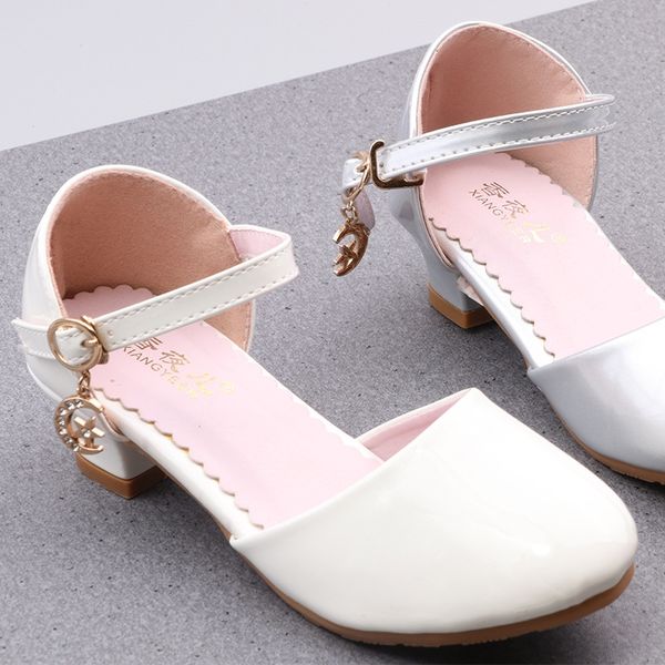 

2020 new children' mall leather girl ' small high-heeled princess korean style buckle little girl single shoes princess shoes, Black;red