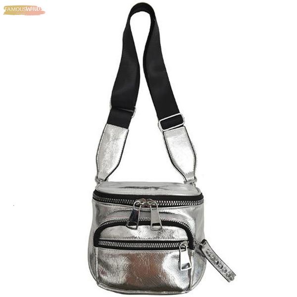 

new korean fashion solid color shoulder messenger bag wide shoulder strap bucket pu handbag silver