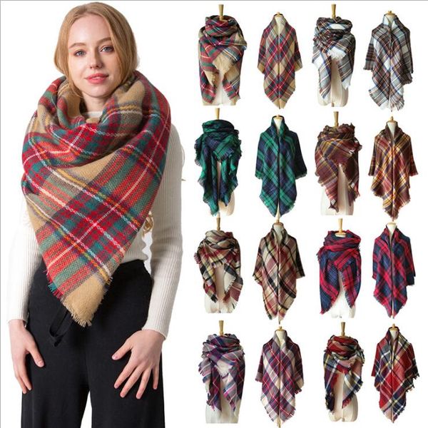 

plaid scarves tassel blankets towel cashmere checked bandanas girls lattice shawl winter grid wraps pashmina fashion neckerchief dwc677