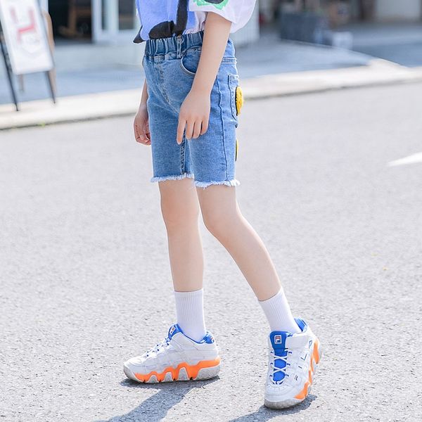 

marcos girls' 2020 new children's jeans and jeans 5-point pants girls' western style 5-point pants thin, Blue