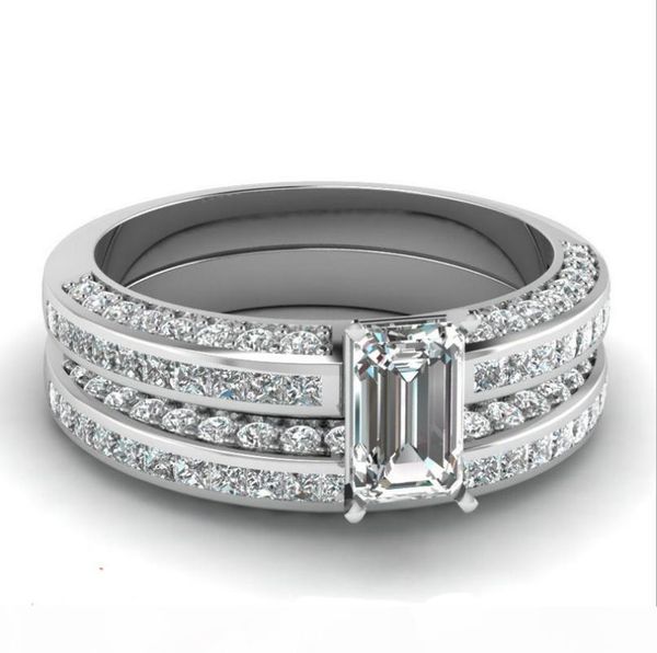 

victoria wieck sparkling handmade jewelry couple rings 925 sterling silver eternity princess cut white z cz diamond bridal ring set gift, Slivery;golden