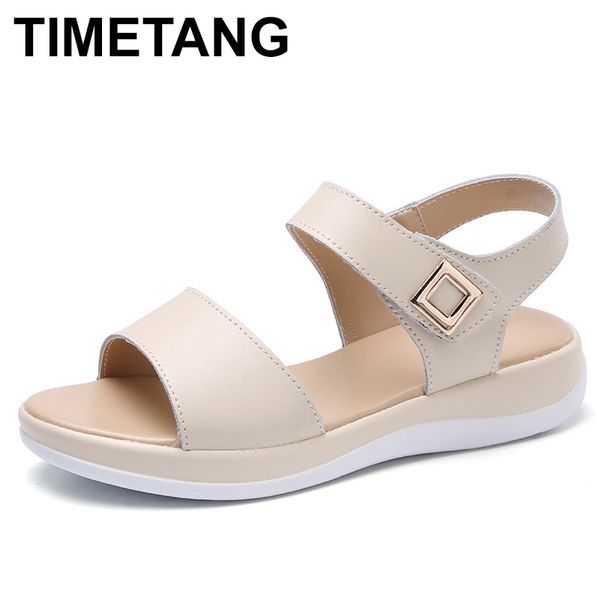 

timetangwhite sandals women's summer shoes comfortable real leather platform sandals for walking students sandal shoes e022, Black