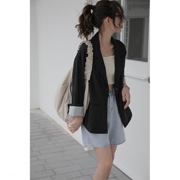 

2020 summer new korean coat style suit coat women's loose korean style simple handsome all-match thin suit top, White;black