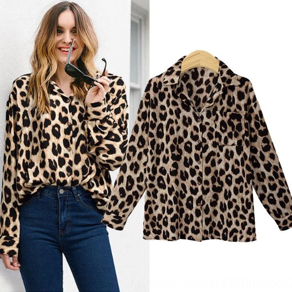 

large size spring and autumn women's all-match large size loose leopard print long sleeve shirt shirt top, White