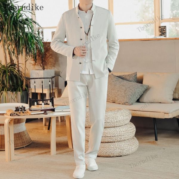 

thorndike elegant chinese style stand collar white suit male wedding groom slim fit plus size 5xl blazer set tuxedo(jacket+pant, White;black