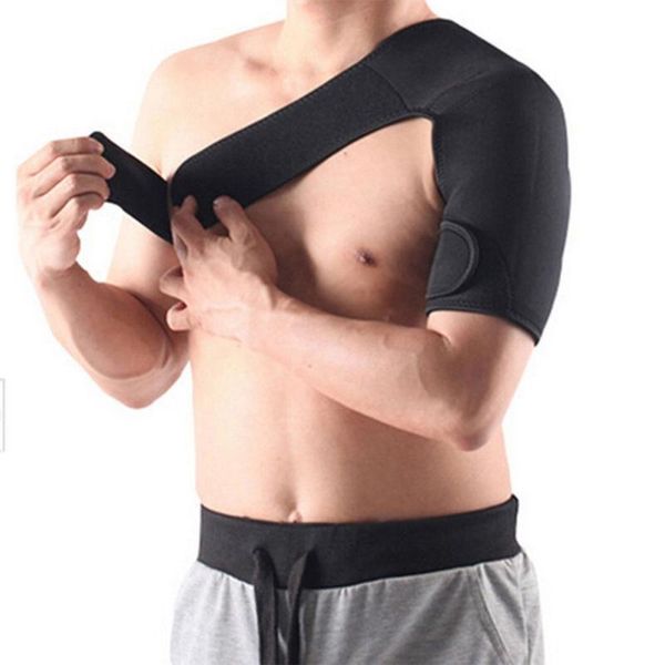 

men adjustable black shoulder brace support belt left right single shoulder joint sport gym compression guard protect, Black;blue
