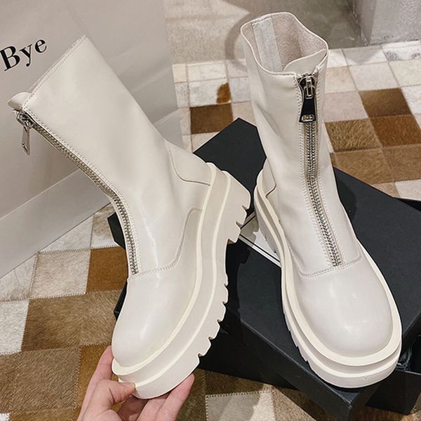 

woman flat boots boots-women shoes mid-calf booties women zipper luxury designer round toe low 2020 mid calf short rock, Black