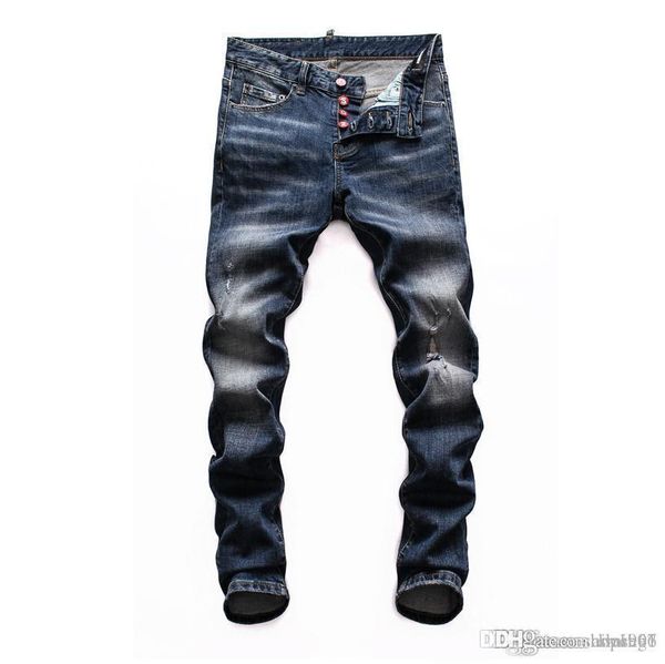 

jeans mens distressed ripped biker jeans slim fit motorcycle biker denim fashion designer pants hip hop mens jeans0010, Blue