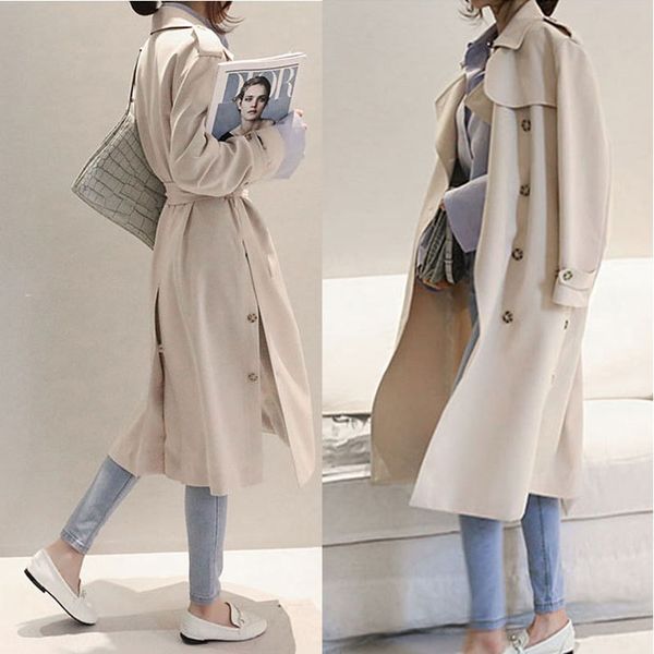 

han rui 2020 autumn new korean women's double-breasted ladies slim women's trench fashionable windbreaker coat coat coat, Tan;black