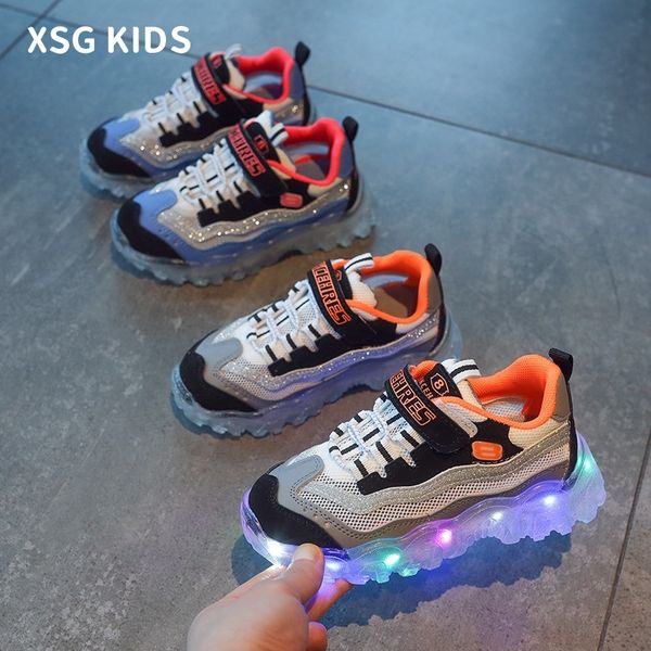 

xiaomibu светящихся мальчики 2020 лета новой сетки кроссовок детских детских дышащих мальчики спортивной обувь мода освещение обуви, Black