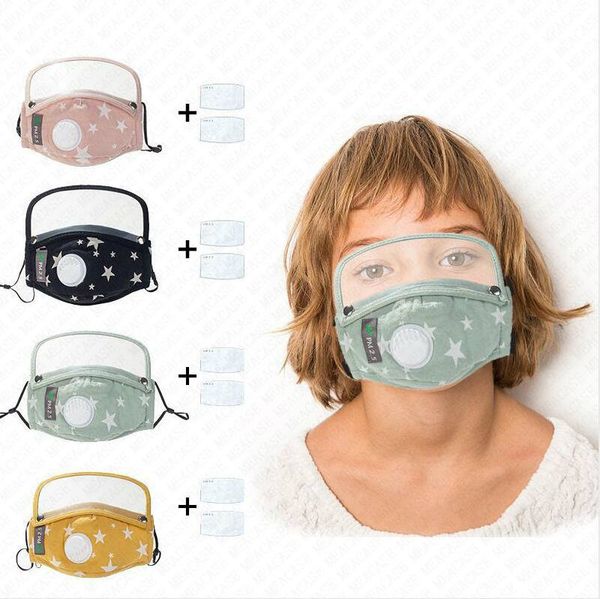 

designer pm2.5 cotton breather valve kids full face masks with filters dustproof breathability boys girls detachable face mask cover d71506, Blue