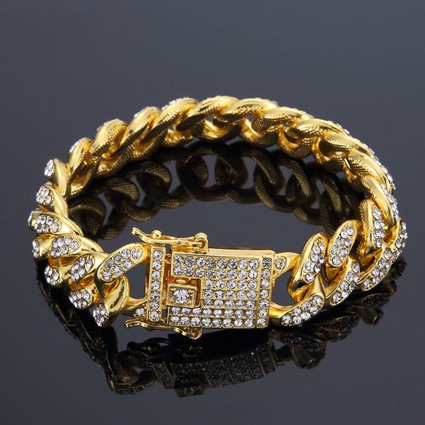 

2020 mens hip hop gold bracelets jewelry simulated diamond iced out chain bracelets miami cuban link chain bracelet