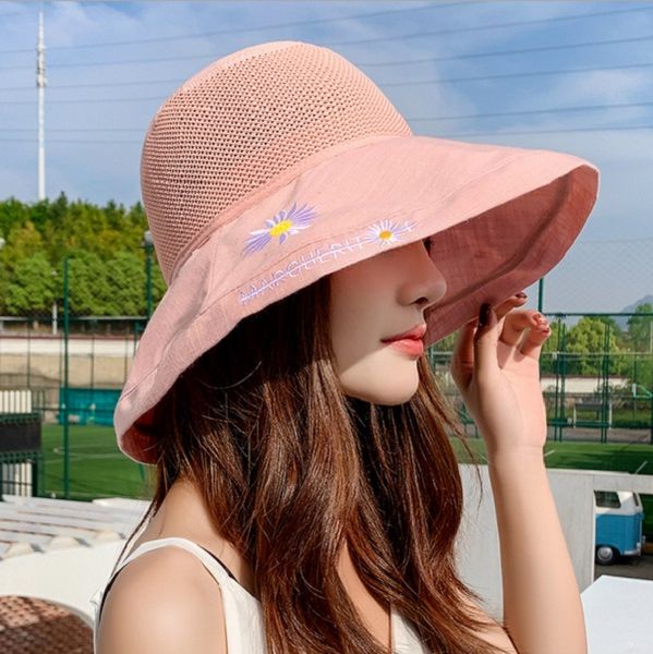

summer new knitted stitching fisherman hat solid color wild daisy basin hat taobao net red big eaves sun hat travel bucket, Black