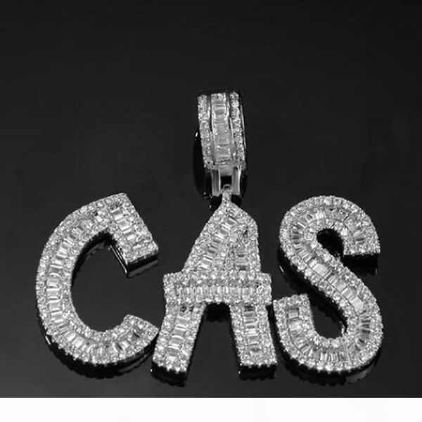 

hip hop custom baguette letter pendant necklace combination letters name pendant 24inch tennis necklaces zirconia jewelry, Silver