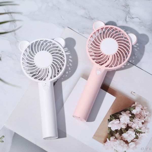 

cute bear cartoon fan for children handheld usb rechargeable fan with led light cooler portable 3 speed adjustable deskcooling fan