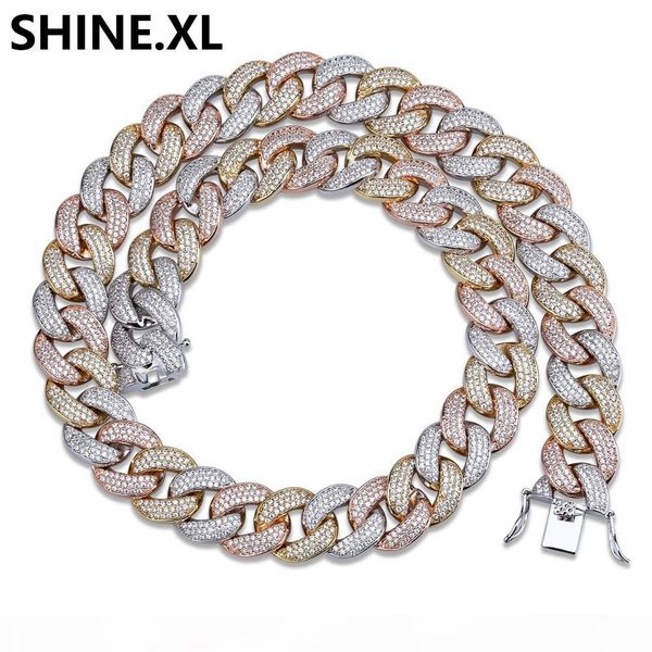 

мужские 18мм solid heavy iced out циркон майами кубинский link ожерелье choker bling bling хип-хоп ювелирных изделий gold silver chain 18" 2