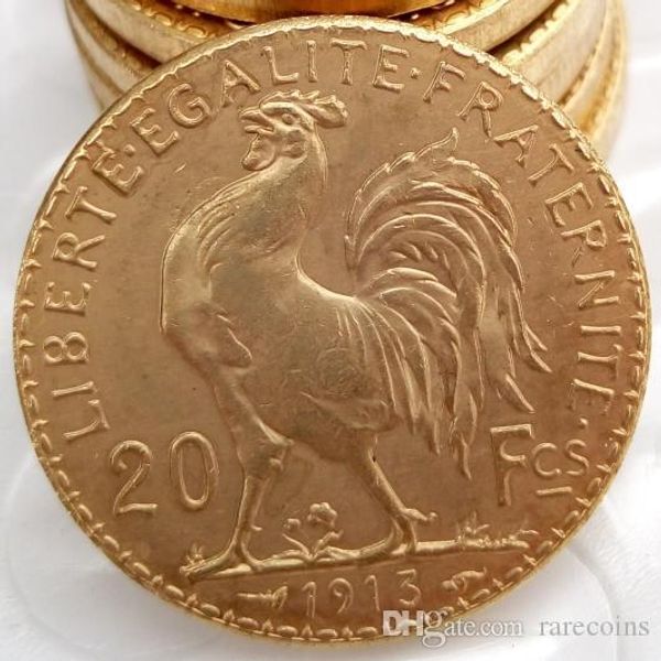 

france 20 francs 1913 rooster gold copy coin i brass craft ornaments replica coins home decoration accessories
