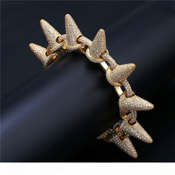 

exaggerated rivet bracelet for men bling cubic zironia hip hop jewelry 18k gold silver plated mens hiphop chains, Black