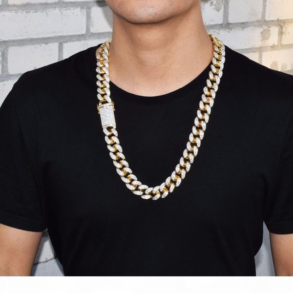 

finish men's 20mm heavy iced zircon miami cuban link necklace choker bling bling hip hop jewelry gold silver chain 18" 20