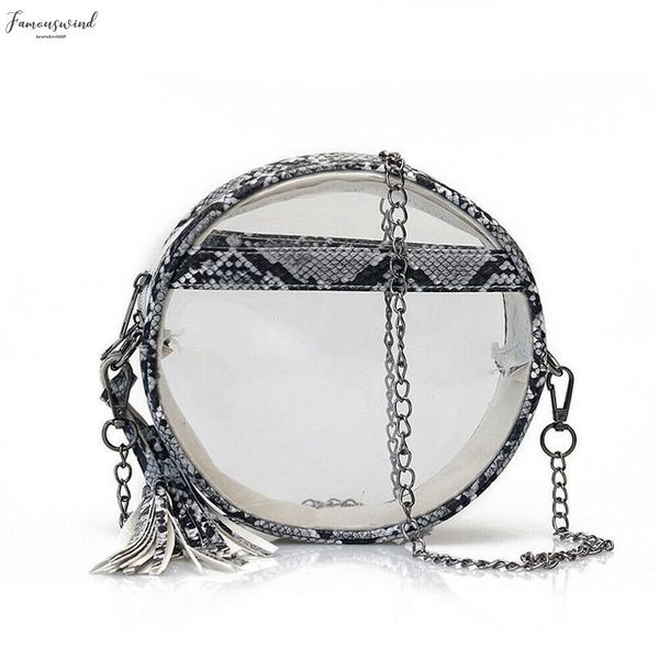 

new round serpentine snake print womens shoulder bag fashion pvc transparent messenger bag handbag