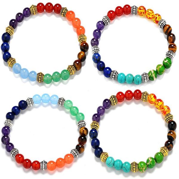 

8mm agate chakra men women tiger eye beads charka bracelet healing energy stone gemstone charm bracelets dhl b523s, Golden;silver