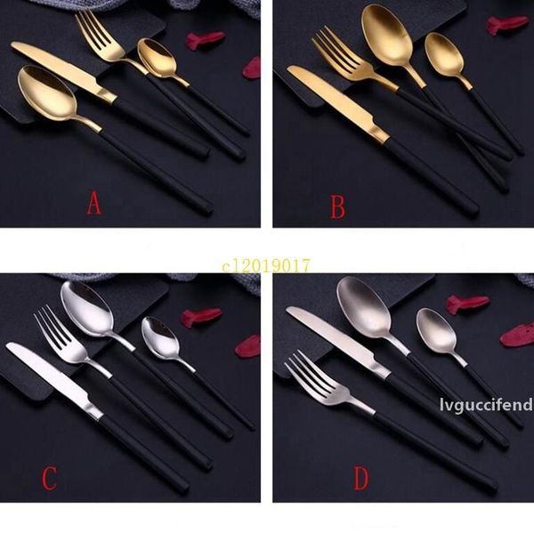 

new 304 stainless steel knife and fork spoon plating gold dumb light l west tableware steak knife and fork