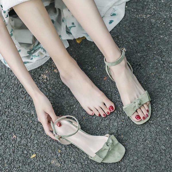 

new spring and summer wild thin belt square head suede women's shoes, Black