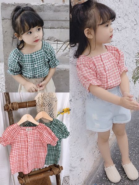 

girls short-sleeved 2020 new children's western style summer clothes korean shirt loose baby plaid casual shirt, White;black