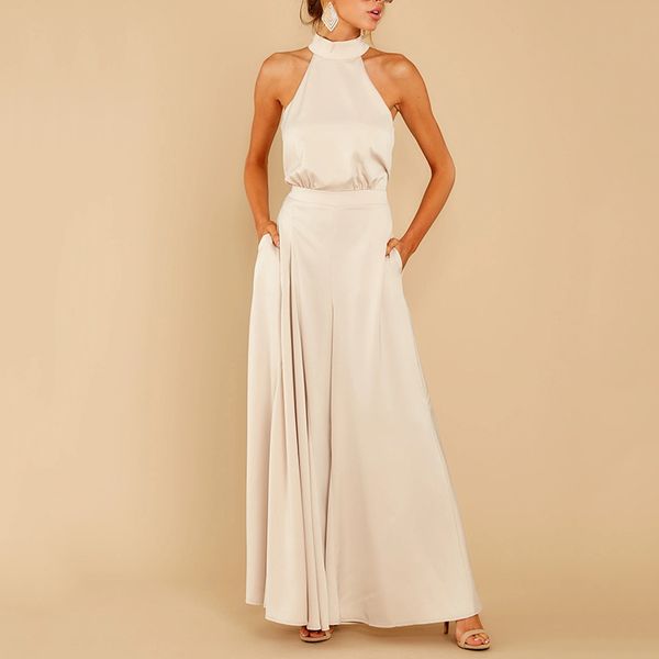 

2020 spring european and american new fashion elegant sleeveless high waist jumpsuit high waist pants flare pants, Black;white