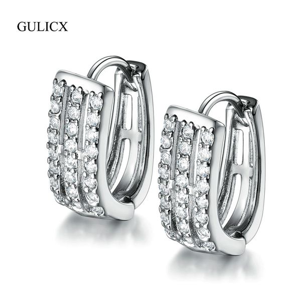 

gulicx unique design hollow geometric hoop earrings for women gold/silver color clear zircon female earrings cz jewelry glae061, Golden