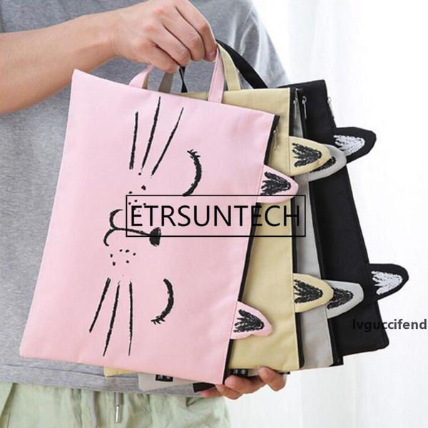 

large cute cat zipper canvas bag student stationery cartoon paper receiving bag handbag a4 paper zipper handbag lx2174