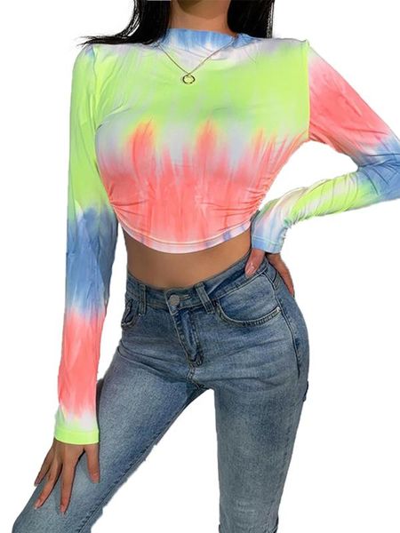 

yoga outfits women summer long-sleeved personality tie-dye backless hollow bandage round, White;red