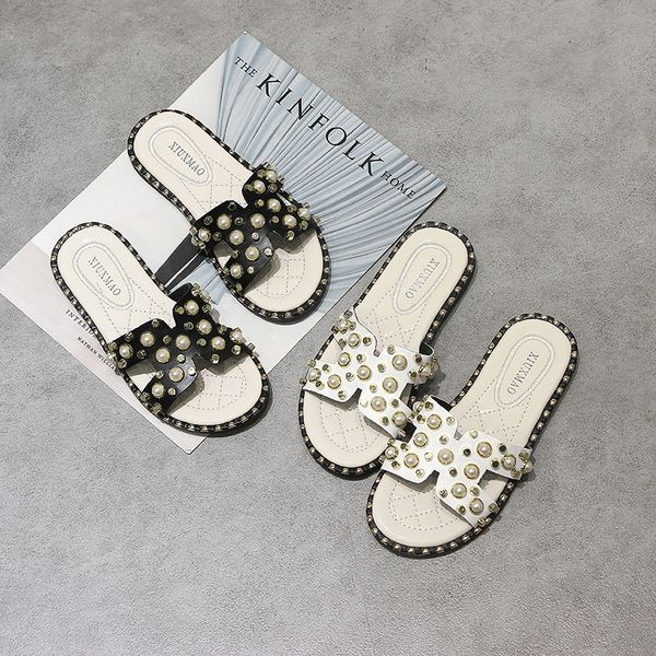

z9d6w girls 2019 new korean children' children children children' slippers slippers pearl rivet princess shoes parent-child shoe, Black;grey