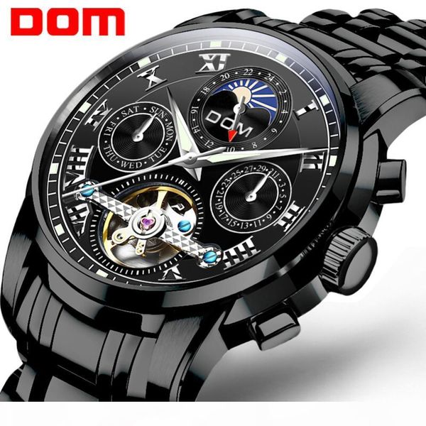 

mechanical watch dom wristwatches automatic mens watch brand luxury casual leather waterproof watch men m-75bk-1mh c19042001, Slivery;brown