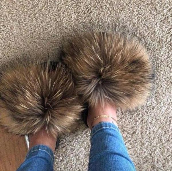 

2020 hair slippers women fur home fluffy sliders plush furry summer flats sweet ladies shoes size 45 cute pantufas, Black