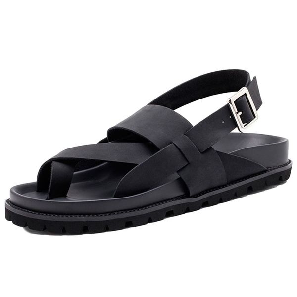 

men leather sandals fashion casual buckle thick platform sandals men black non-slip gladiator sandalia masculina