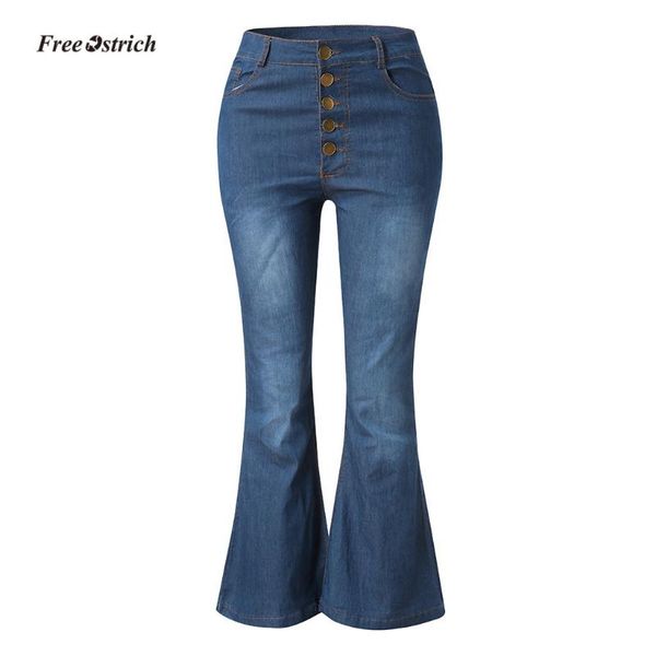 

ostrich clothes women jeans women autumn elastic plus loose denim pocket button casual boot cut pant jeans slim jean pants, Blue