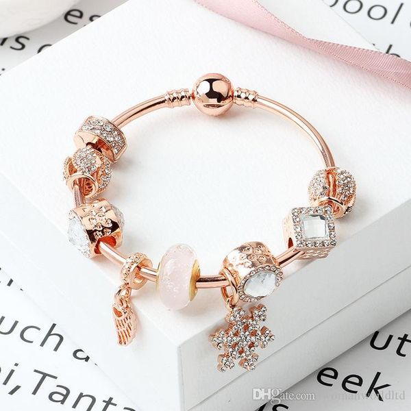 

new rose gold life tree pandor jewelry charm pendant bracelet rose gold interwoven love bead bracelet with logo, Golden;silver