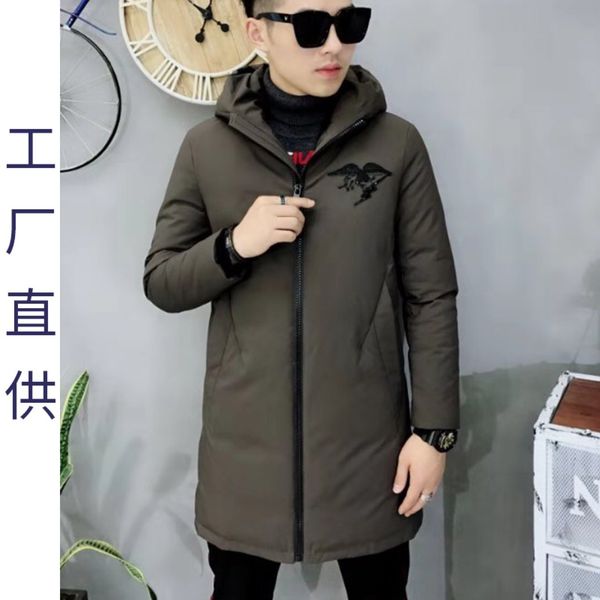 

straight зима новый модный бренд средней длины пальто куртка пуховик мужской с капюшоном теплый белый утиный молния пальто, Black