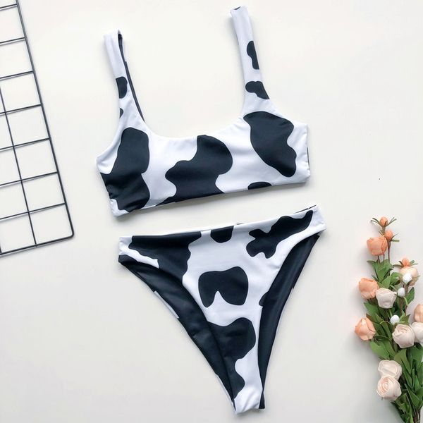 

new cow print bikini 2020 summer swimwear women push up two piece swimsuit female biquini beachwear swimming suit, White;black