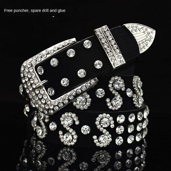 

red diamond women's wide leather drill inlaid korean decorative fashion all-match new belt women's belt diamond, Black;brown