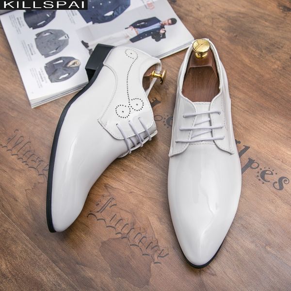 

2020 brand men formal shoes men oxford leather dress shoes fashion business pointed wedding red, Black